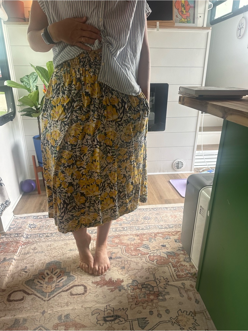 Garnet Hill Yellow Floral Midi Skirt